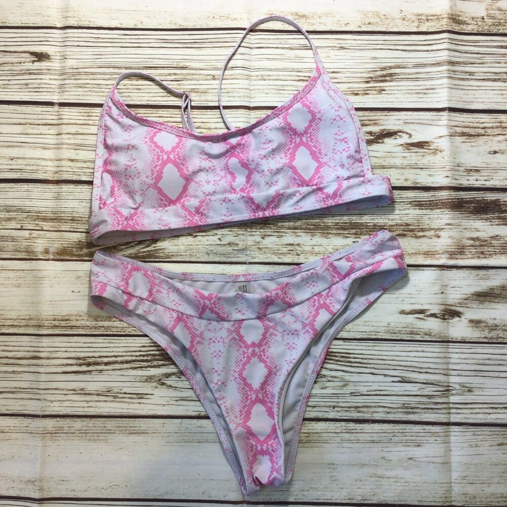 Pink & White Snake Print Cheeky Bikini 2 Piece Swim Suit